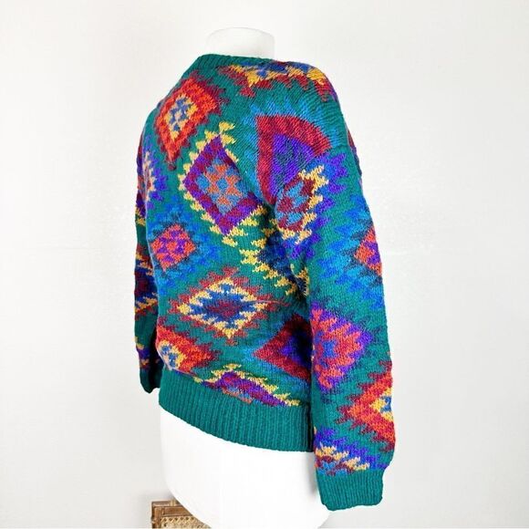 Vintage 90s Saks Fifth Avenue 100% Wool Chunky Colorful Pullover Sweater Small - Picture 5 of 7